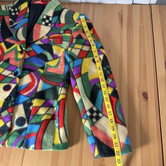 Bossini Women's Fleece Blazer Multicolor All Over Print Funky Artsy FITS SZ S/M - Picture 5 of 11